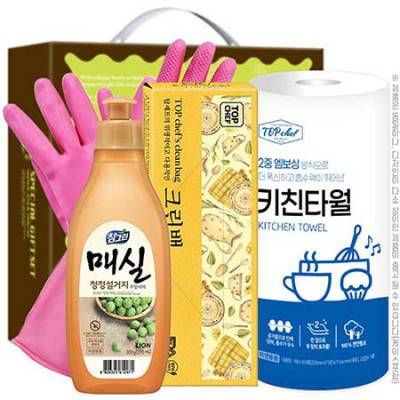 고무장갑32cm 참그린매실300용기 크린백 키친타올 4종세트