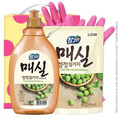 참그린 매실주방세제500용기 매실300리필 고무장갑 3종세트