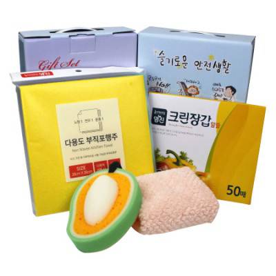 고급 부직포행주3매입+크린장갑100매+주방타올+과일수세미(케이스 이미지 변경가능)