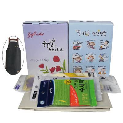 앞치마+투톤고무장갑+면코팅고무장갑+니트릴장갑+ 크린랩 아크릴수세미2매입 (케이스 이미지 변경가능)