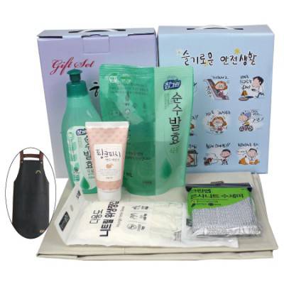 앞치마+주방세제 용기+리필 핸드에센스+니트릴장갑+크린랩수세미(케이스 이미지 변경가능)
