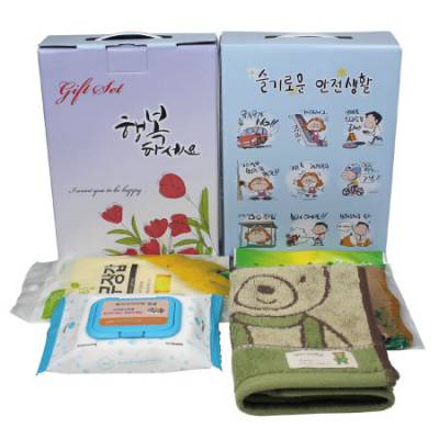 뽑아쓰는 세제수세미 면코팅고무장갑 원목냄비받침 주방타올 4종