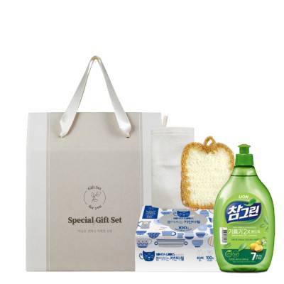 키친타올 행주 45g 식빵수세미 참그린 주방세제 500ml 4p 손가는 마음 2호 선물세트