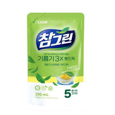 라이온 참그린 녹차 레몬 주방세제 300ml 리필